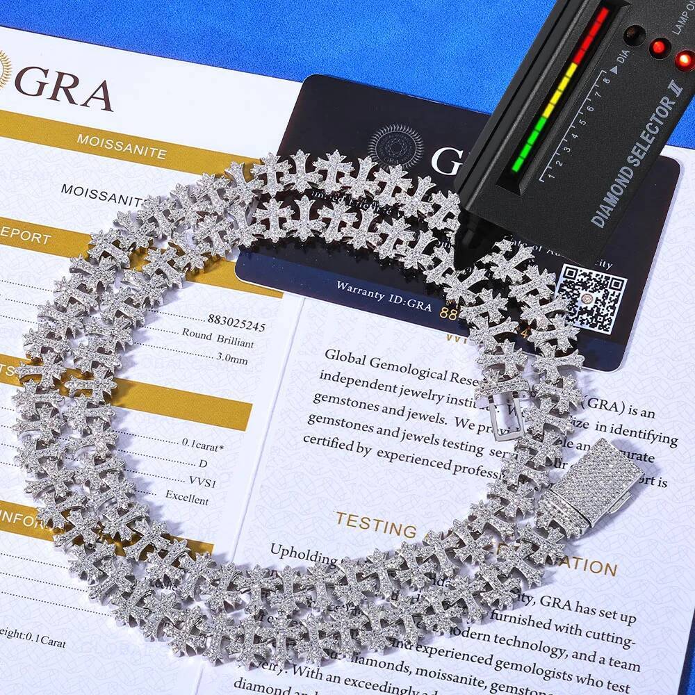 Hip Hop Style 8/11mm Minimalist Design Moissanite Cross Necklace With VVS Diamond 925 Silver Cuban Chain Necklace