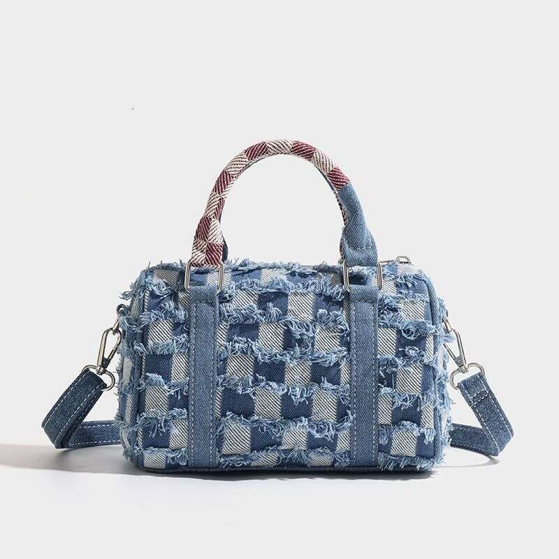 2025 Autumn Tote Winter New Color-Block Niche Cartoon Stitch Denim with Holes Patchwork Crossbody Bags Designer Women Handbag Pillow Bag