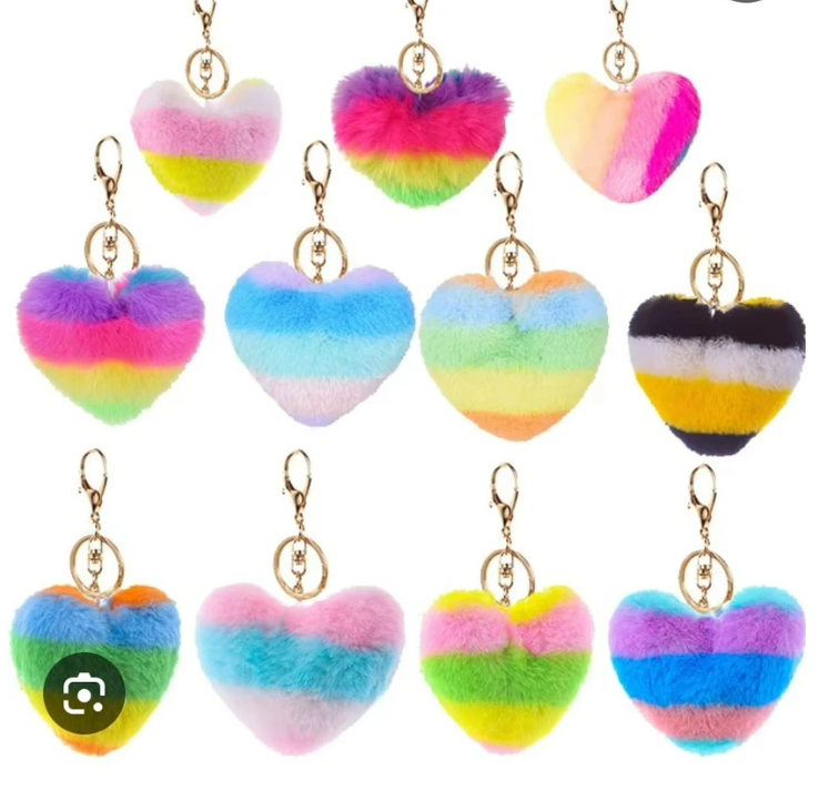 Key Rings Jewelry Heart Shaped Imitation Rabbit Fur Keychains Pom Pom Ball Pendant Keychain Plush Car Keyring Bag Pendent Accessories Promotion Gift