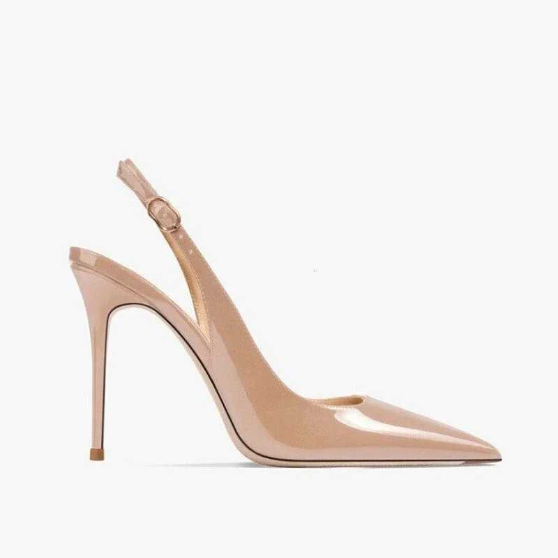 Sexy high-heeled sandals with pointed tips and elegant 2025 summer patent leather strappy fashionable party womens shoes W250814