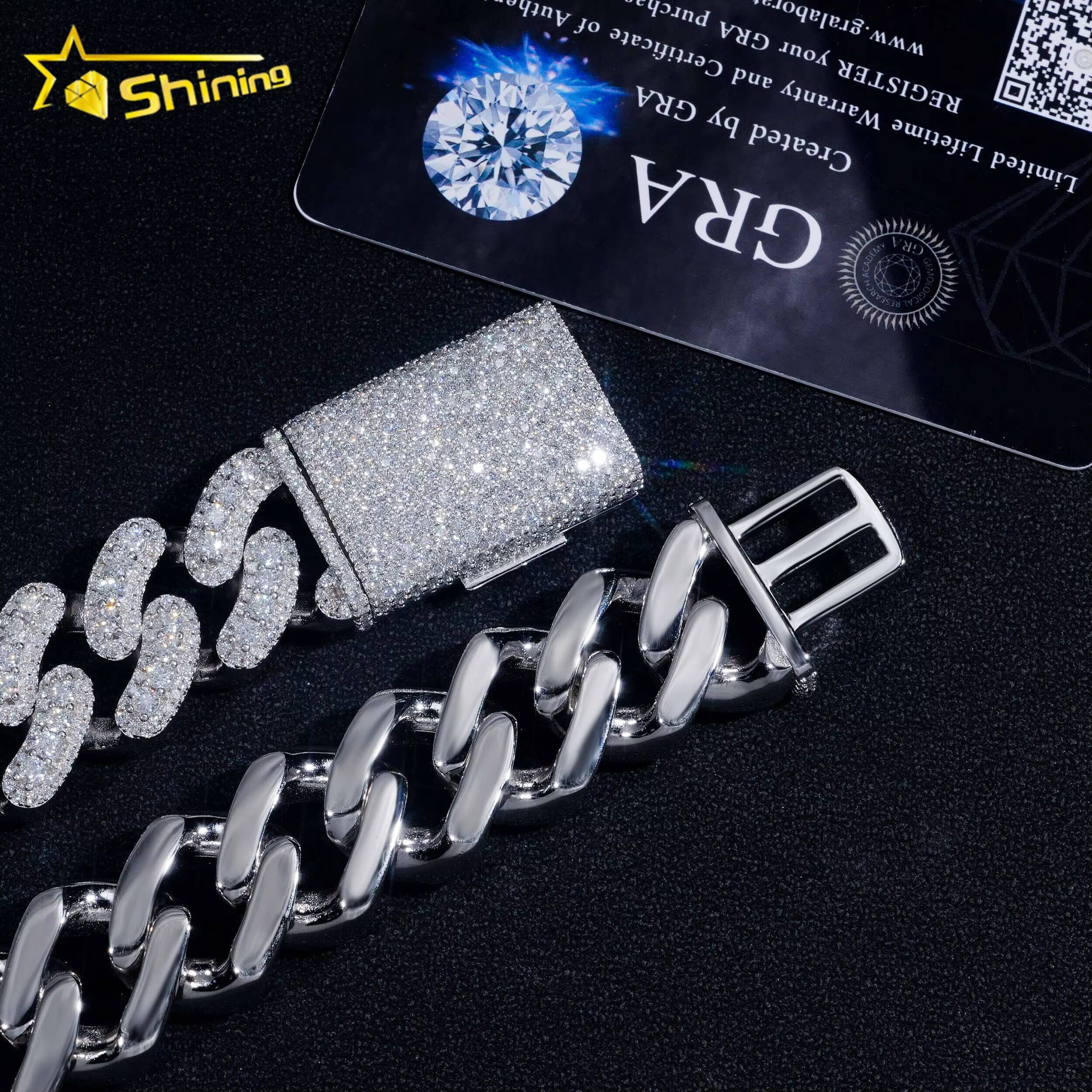 Hip Hop Jewelry Sier Gold Plated 20MM Big Heavy Iced Out Necklace VVS D Color Moissanie Dia Miami Cuban Link Chain