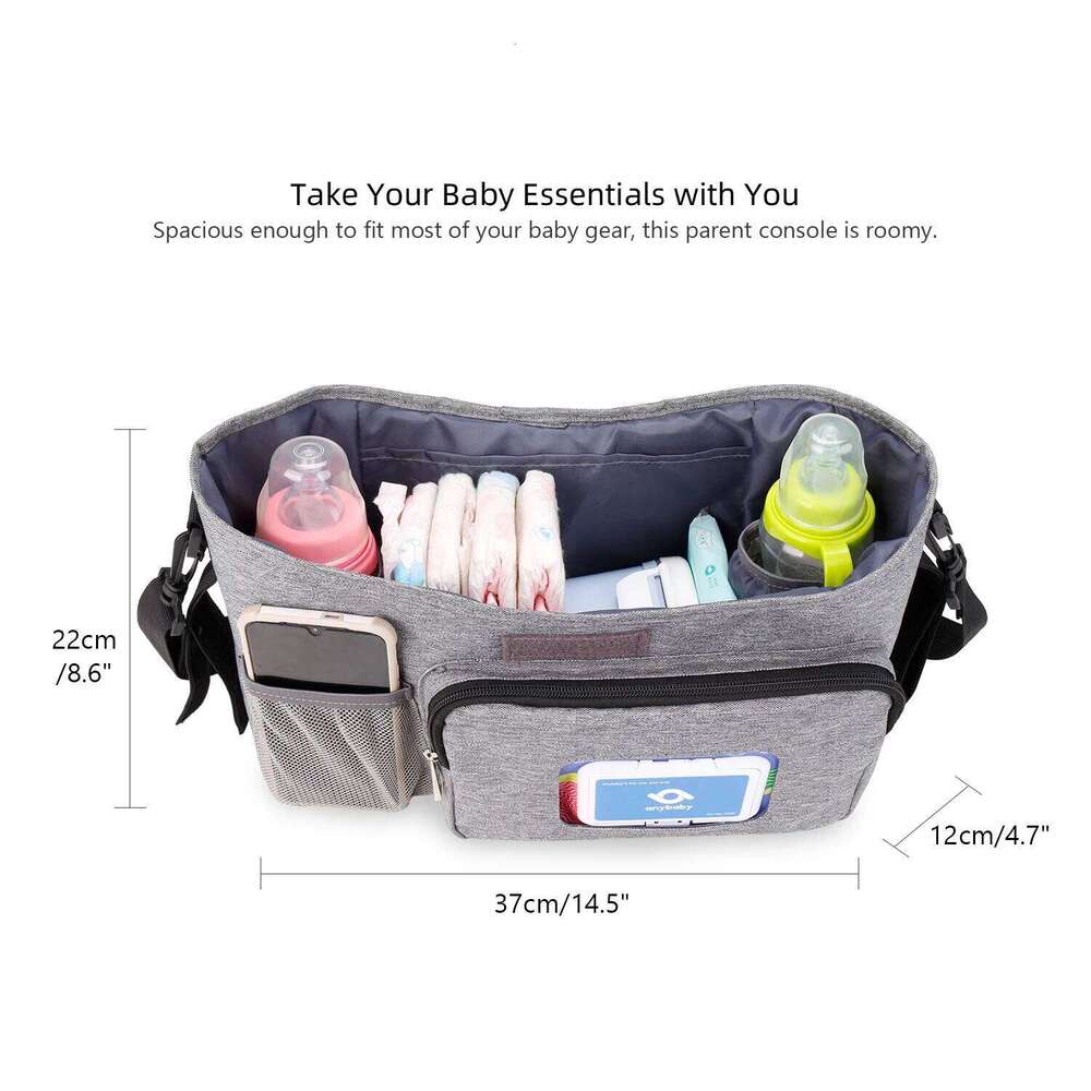 aby Small Diaper Bag Organizer with Insulated Cup Holder& Shoulder Strap Mini Stroller Storage Pouch for Outdoor