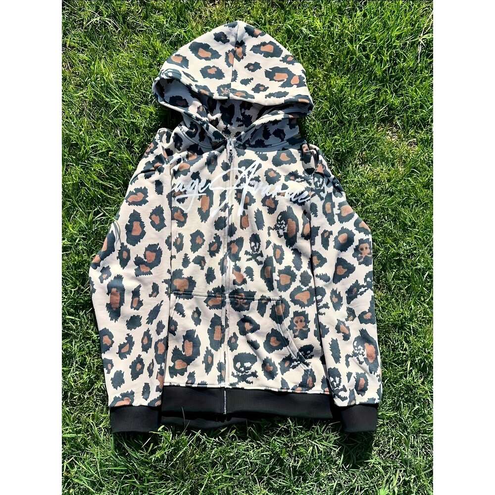 New Leopard Digital Print Wide-Leg Straight Double-Cuff Design Fashionable Personality Casual Pants