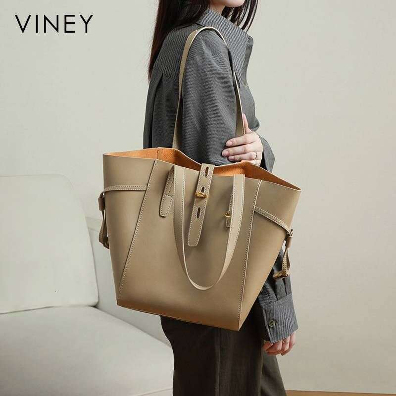 VINEY 2025 Spring And Summer Trendy Genuine Leather Hand-Held Shoulder Large Capacity Fashion Tote Women's Bag