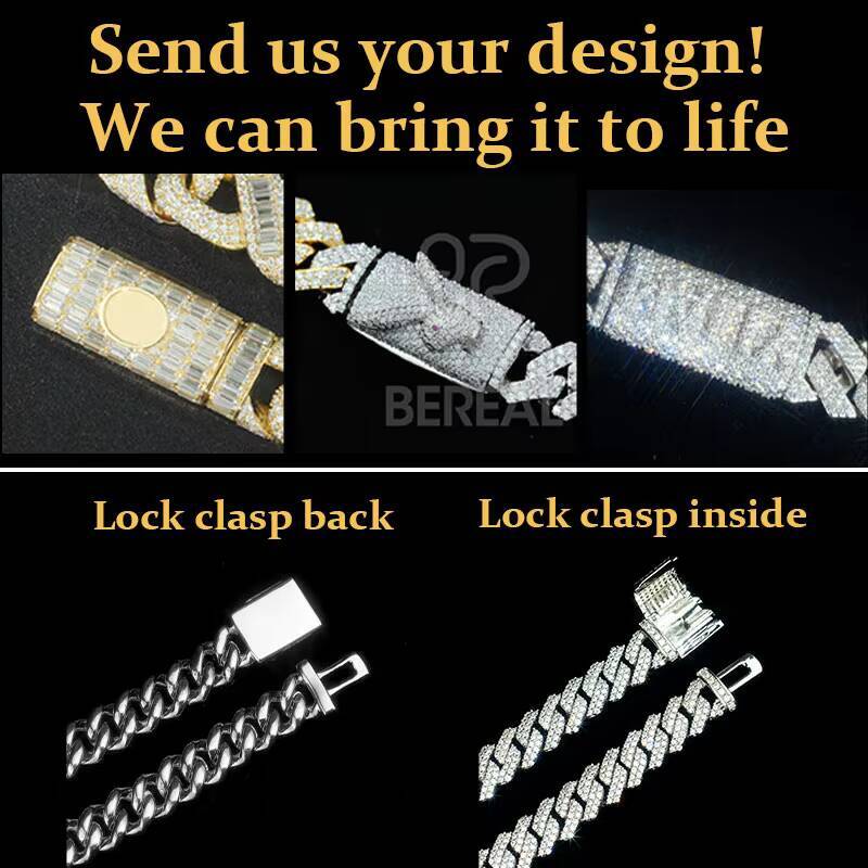 Custom Pass Dia Tester Hip Hop Iced Out 8MM 10MM 12MM VVS Moissanite Cuban Link Chain Necklace