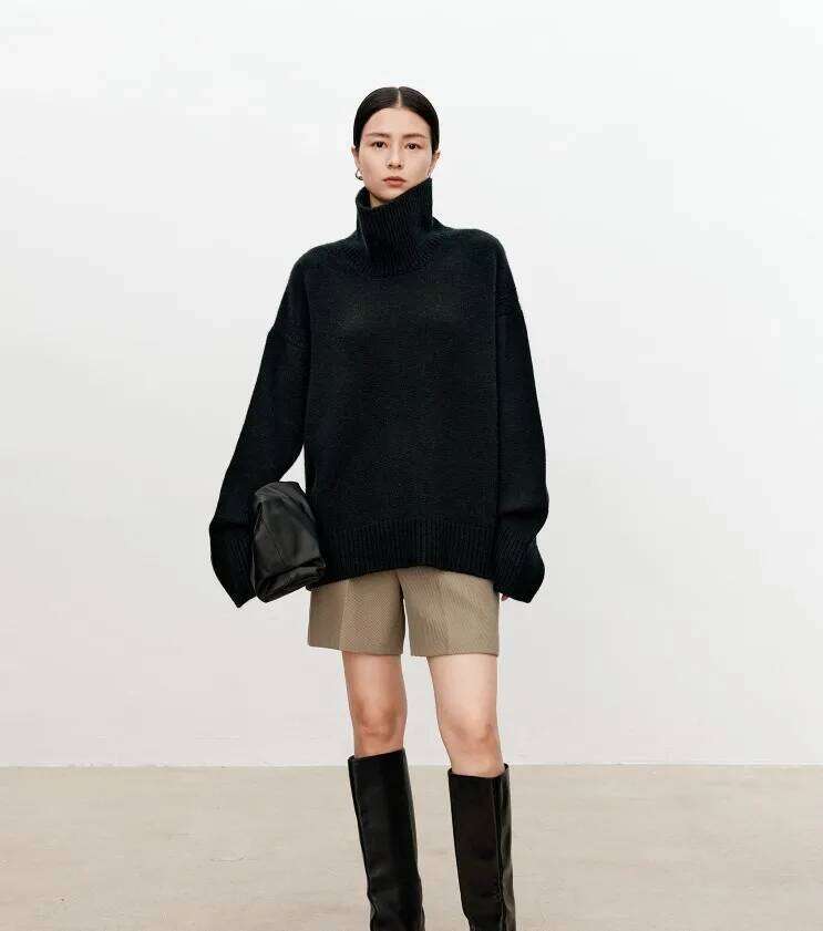 Turtleneck Pure Cashmere Female Loose And Thick Languid Lazy Wind Pullover Knitting Base WOOL Sweater 20250809