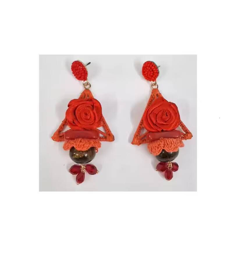 Fashion Exaggerated Geometric Pleated Long Flower Pearl Earrings for Women