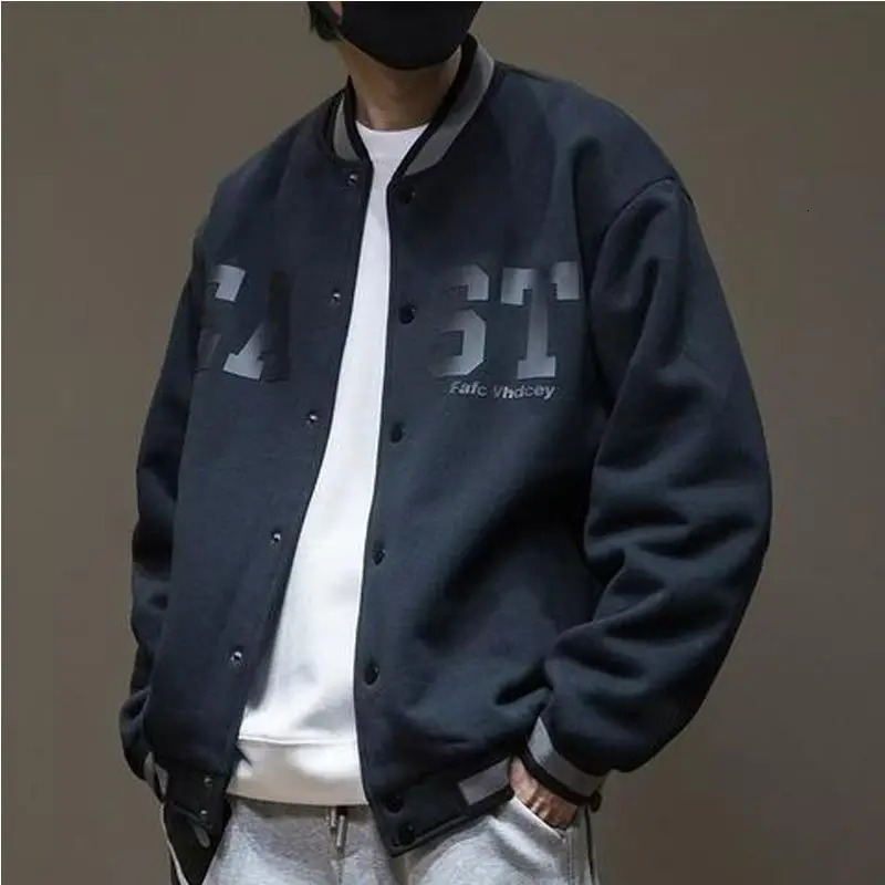 American Vintage Suede Thickened Lapel Baseball Coat Mens Autumn Winter Solid Embroidery Button Pockets Trendy Versatile Jacket 250808