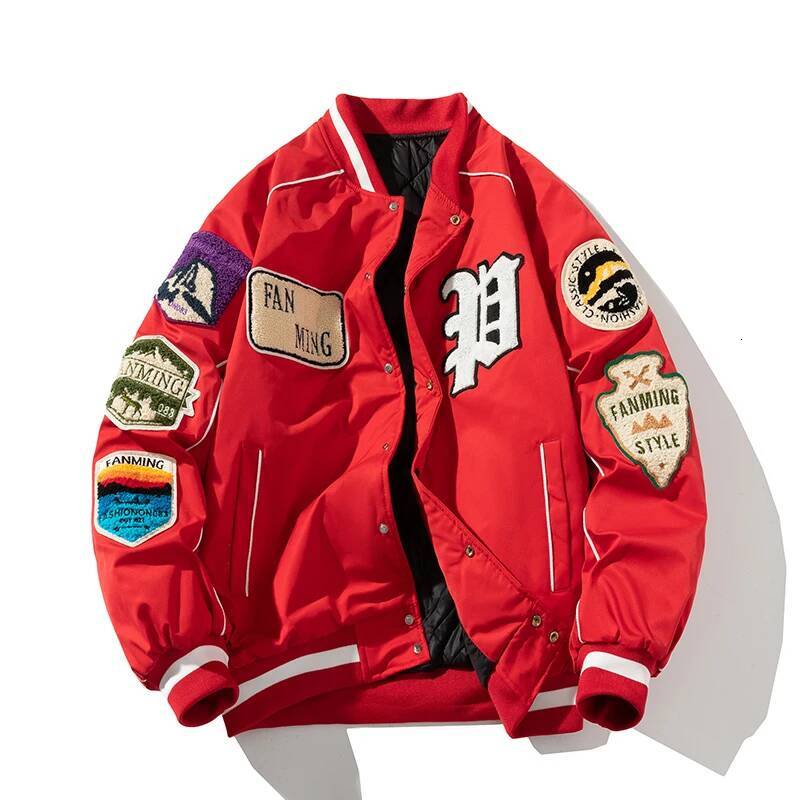 Winter Varsity Men Women Letter Badge American Baseball Jacket Street Fashion Hip Hop Coat Youth Couple Clothes Blue Red