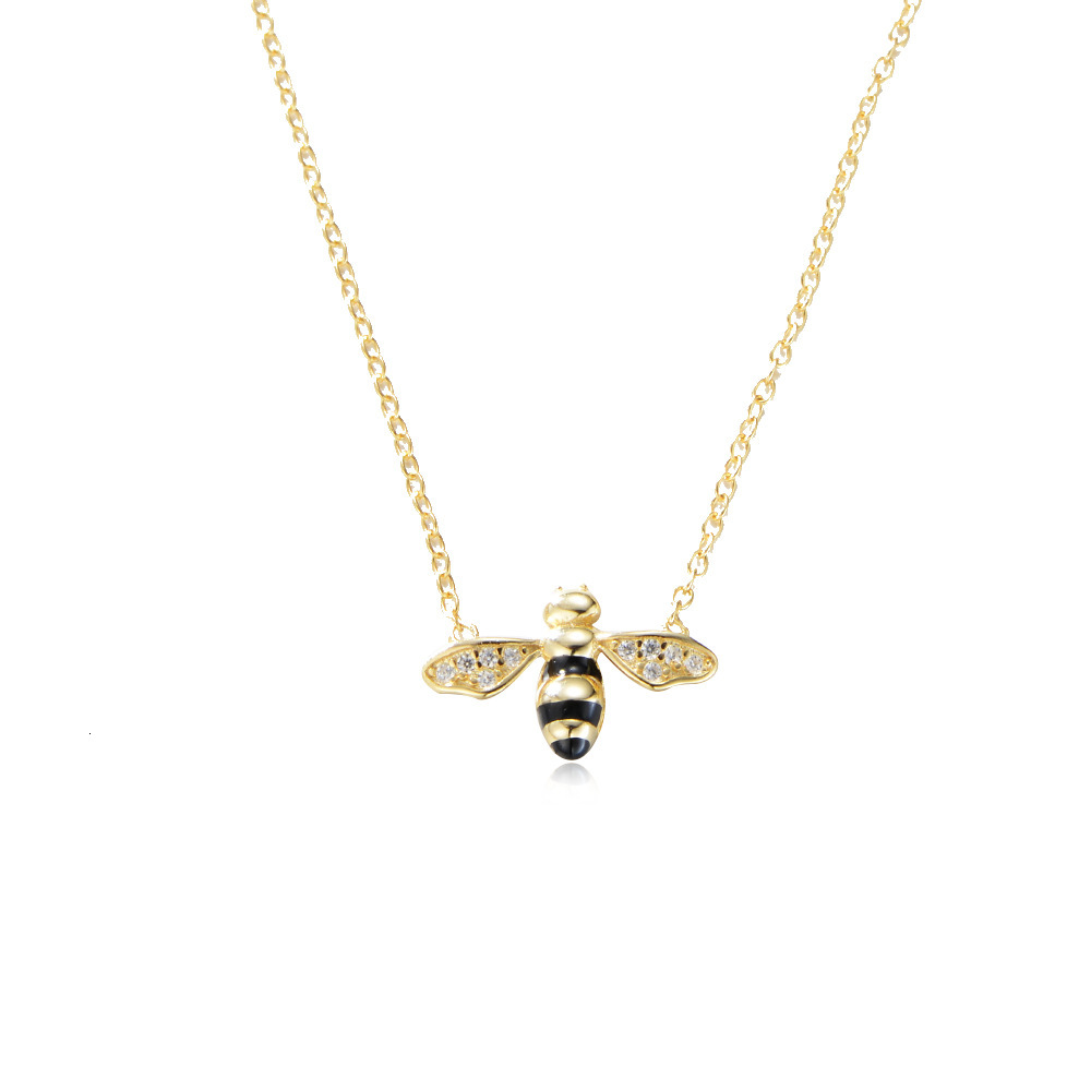 S Pure Sier Handmade Painted Oil Drop Inlaid Dia Little Bee Necklace for Women High-end Jewelry Collarbone Chain
