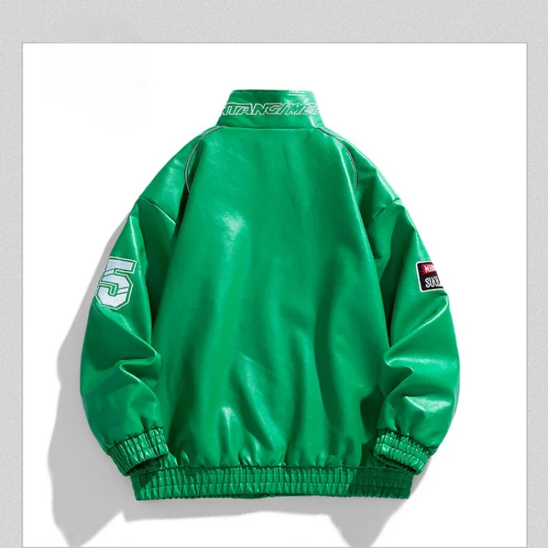 Autumn Embroidery Motorcycle Leather Jacket Men Casual Vintage Overcoat Biker PU Streetwear Zipper Bomber Jackets Male 250812