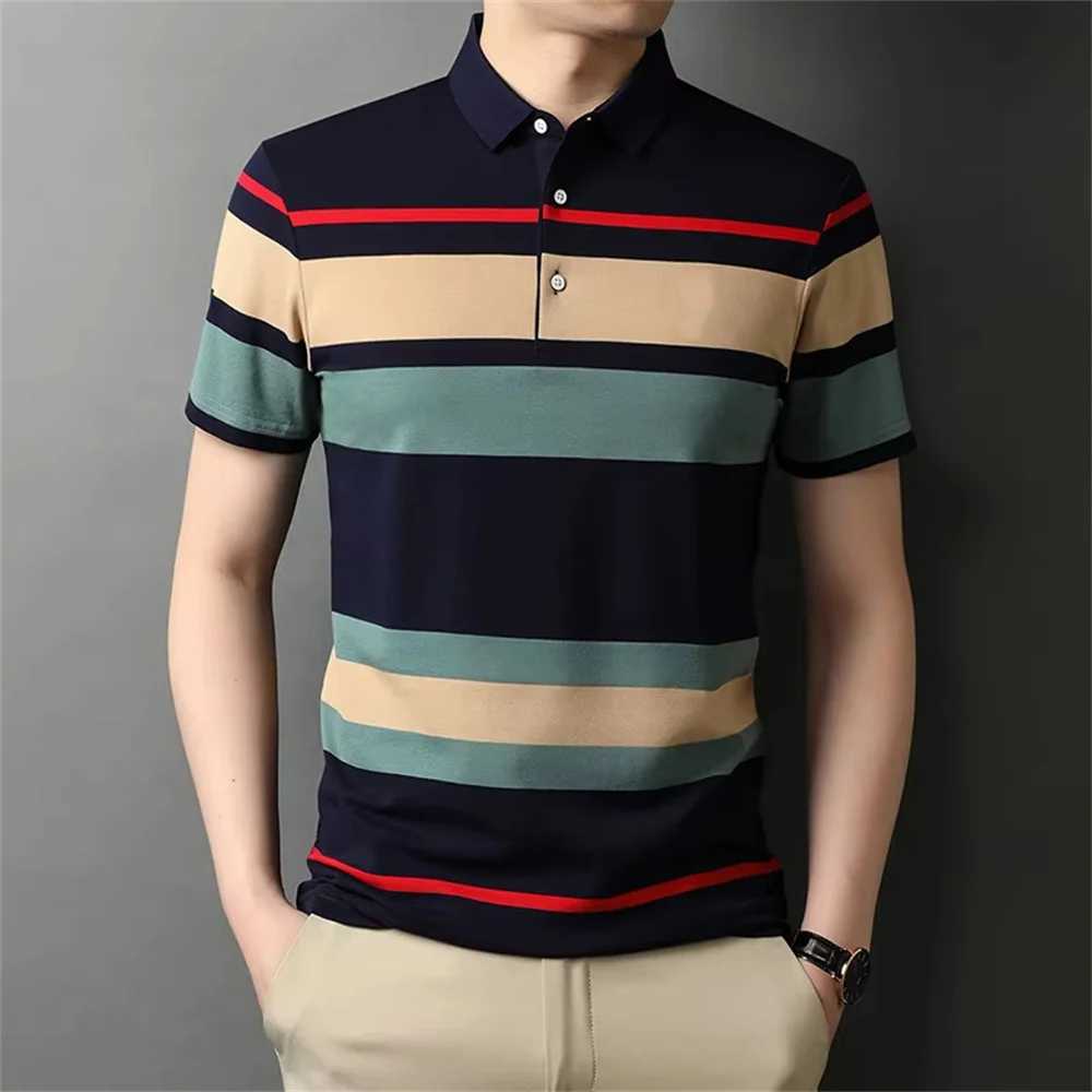 Mens Polo Shirt Business Casual Summer Short Sleeves Tops Pattern Print Button T Shirt Loose Fashion Polo T Shirt XJ250804
