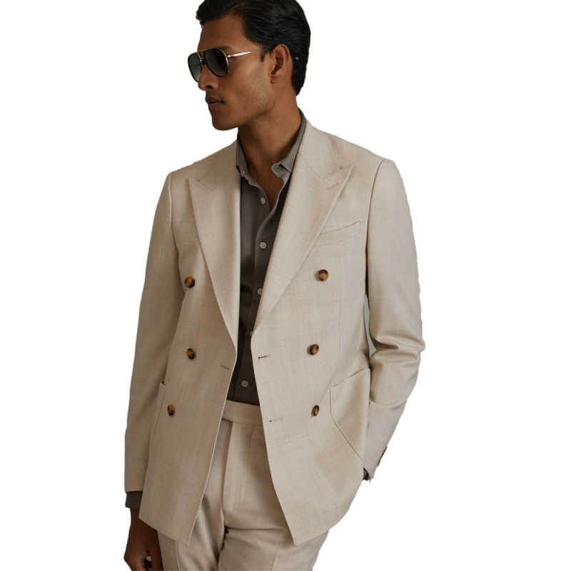 Elegant Men Suits 2 Pieces Blazer Pants Double Breasted Peaked Lapel Business Formal Wedding Plus Size Customized