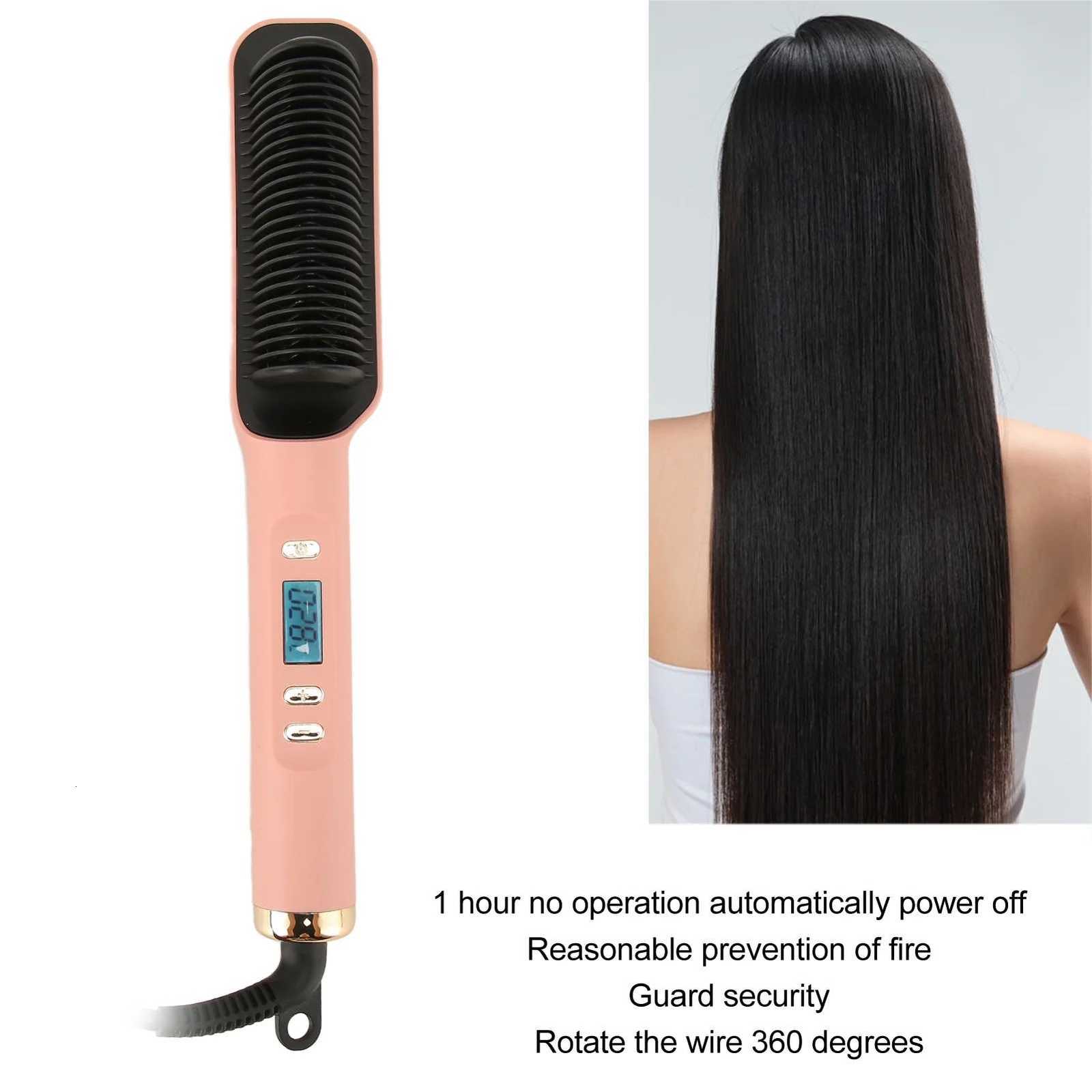 ionic Hair Straightener Brush 35W Hair Straightening Brush Even Heating LCD Hair Straightener Brush for home W250814