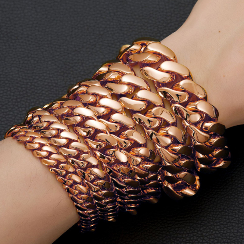 8-22mm Stainless Steel Miami Cuban Chain Copper Clasp Rose Gold Plated Jewelry Mens Necklace Jewelry