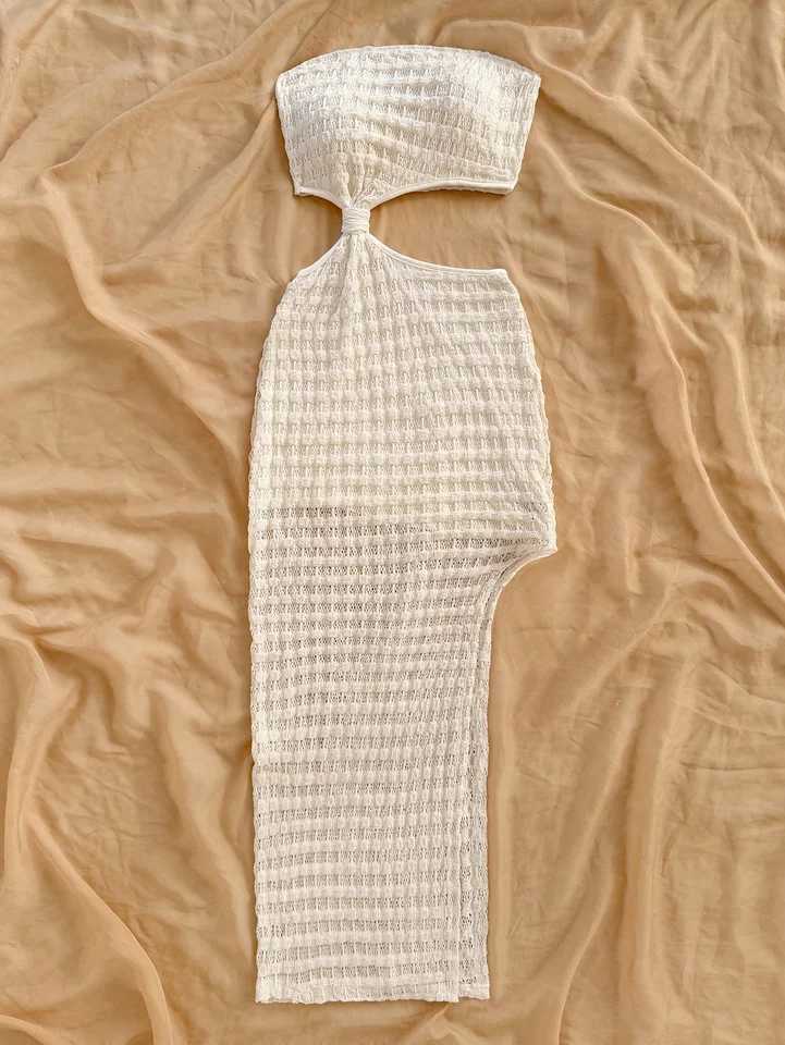 Womens Spring Summer Sexy Faux Hollow Out Strapless Long Dress Sleeveless Gown for Party Evening Wear XJ250814