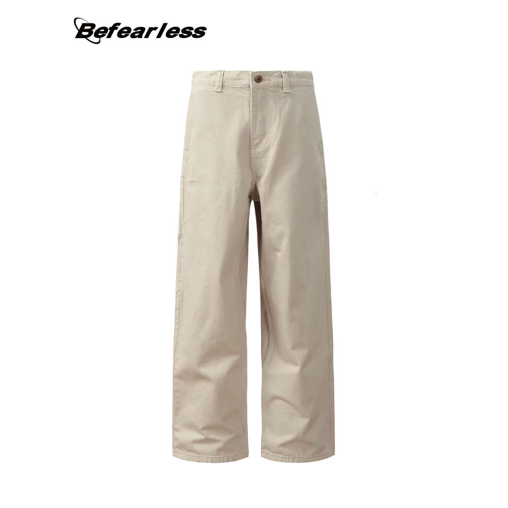 American Style Washed Vintage Color Block Straight Pants Unisex Loose Wide Leg Floor-Length Casual Trousers B5