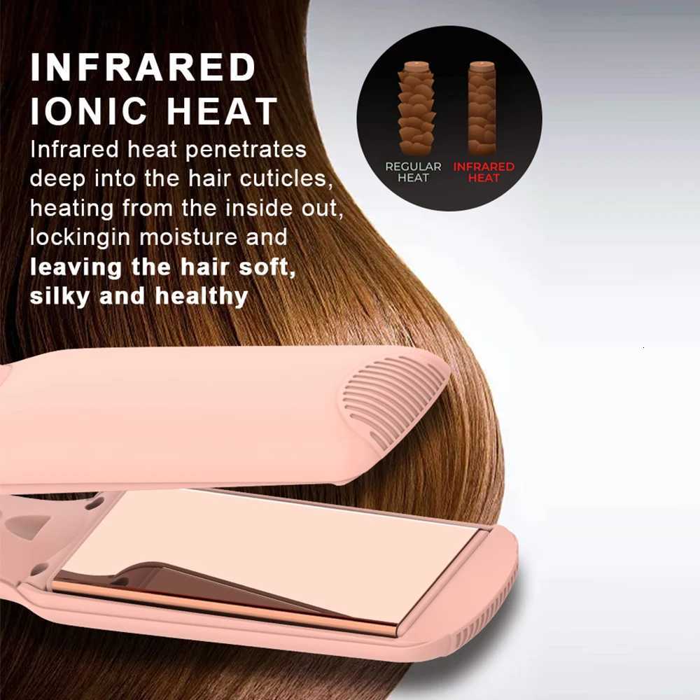 2-in-1 Flat Hair Straightener Curling Iron Infrared Ion Reduces Frizz Suitable for Straight Hair Curly Hair Gifts W250814