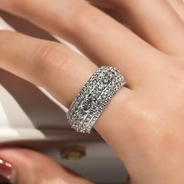 Custom Sterling Sier Iced Out Fashion Men's Platinum Plated Full Band Eternity Moissanite Dia Rings for Men