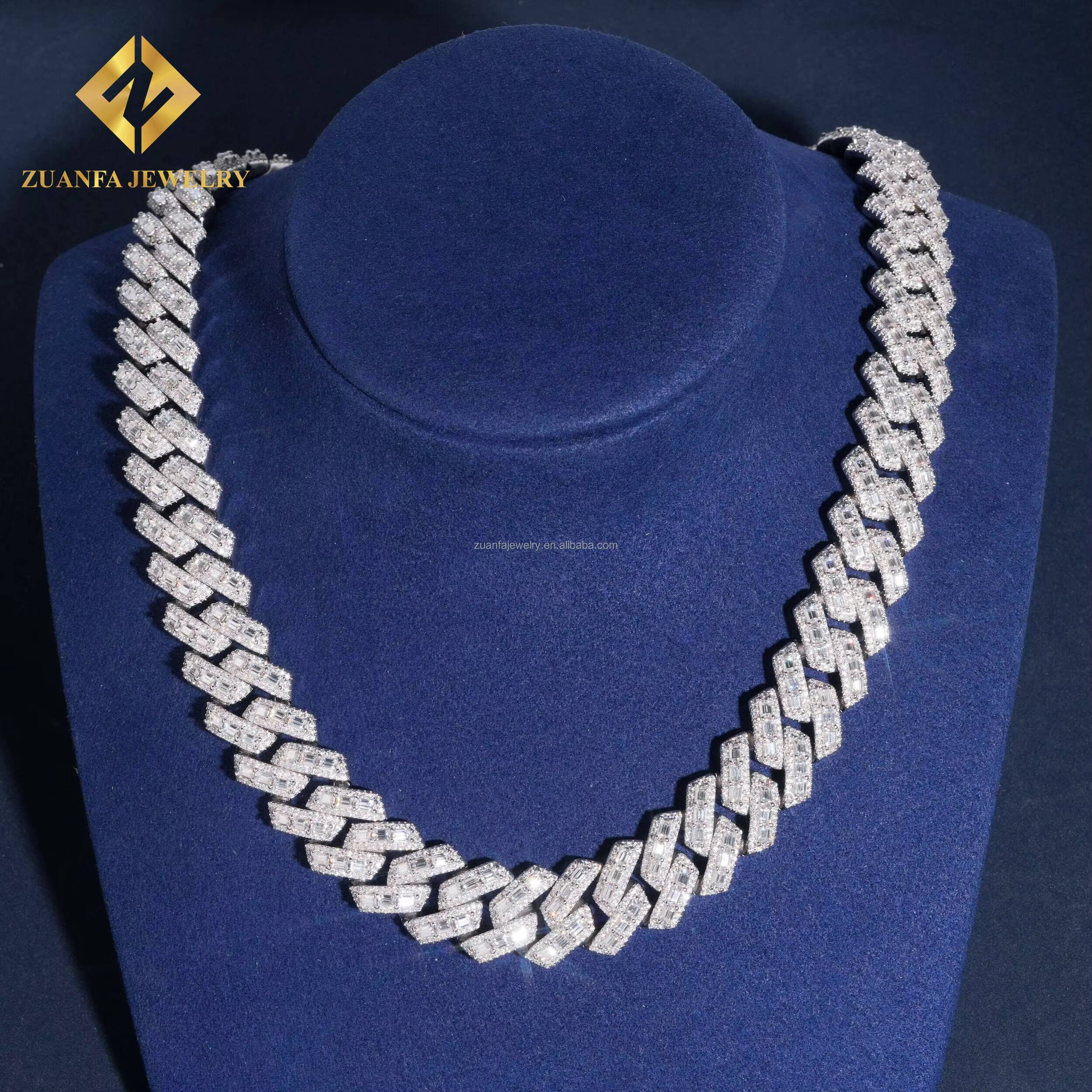 New Design Custom Made Buss Down Big Guy 18mm Heavy Iced Out Man Hip Hop VVS Baguette Moissanite Diamond Miami Cuban Link Men