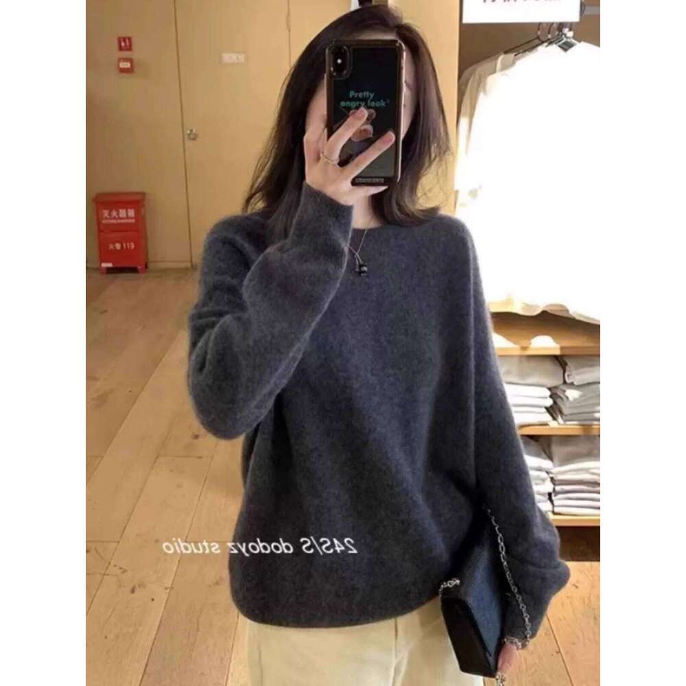 European American Style Round Neck 100 Pure Cashmere Women's Spring And Autumn Loose Pullover Long-Sleeved Wool Sweater 20250809