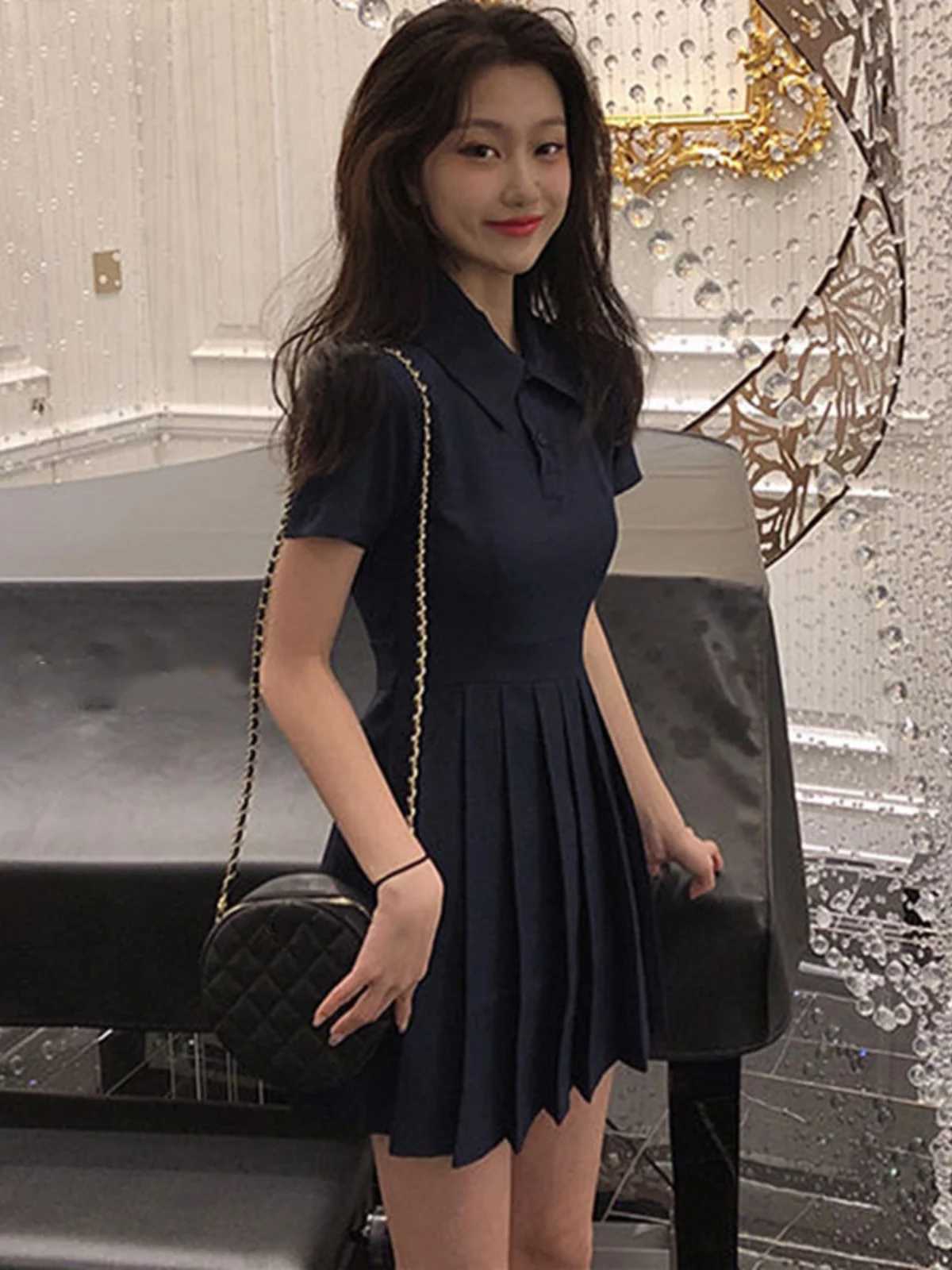 Hebe Sle Retro Collar Little Black Dress Women Sweet And Spicy Waist Cinching Summer Or T Sve High Waist A-Line Dress XJ250814