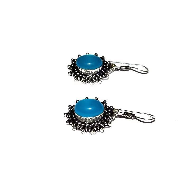 Online Shopping Girl Fashion with Healing Stone Blue Agate Oval Earrings Suitable for Women