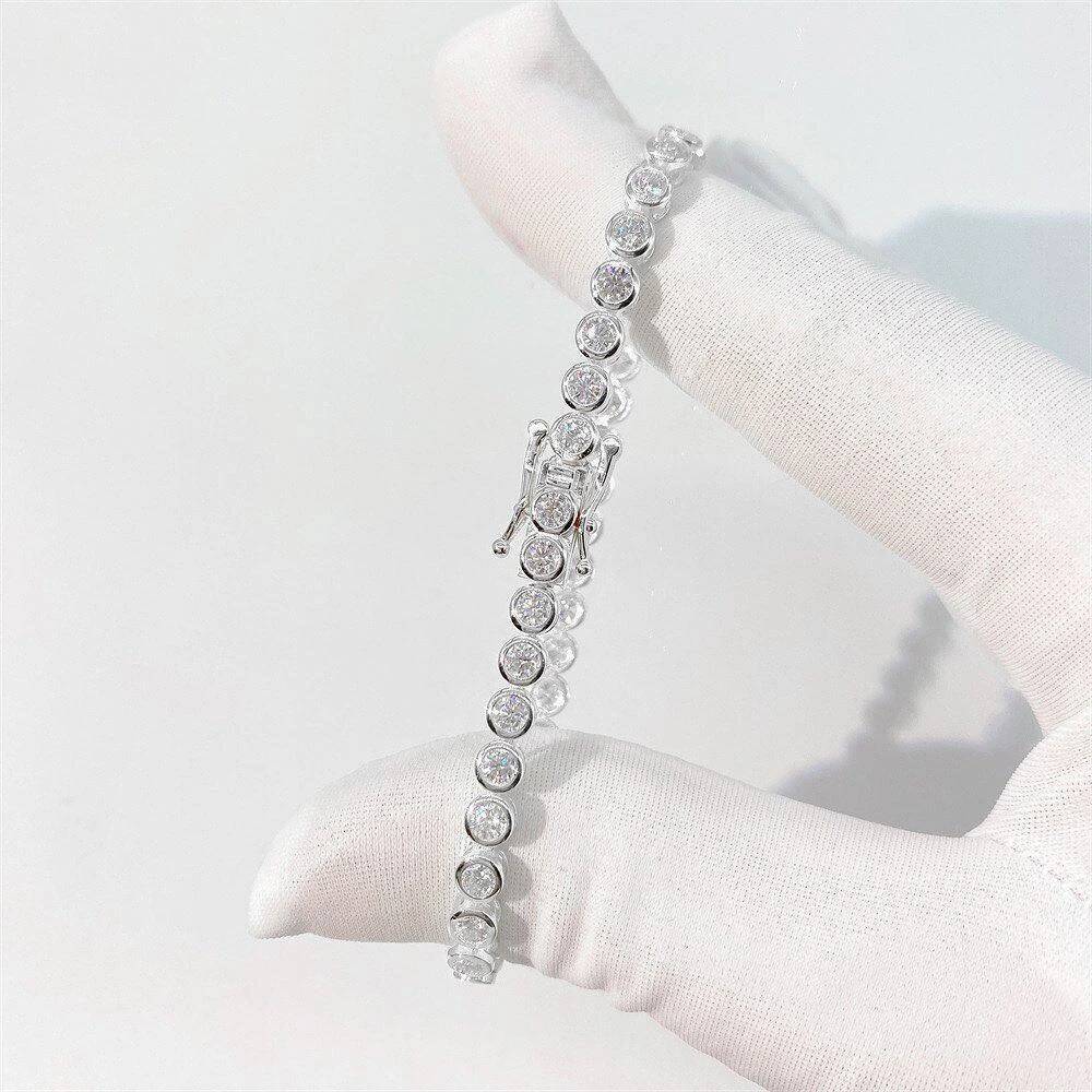 BXINY 2/3mm Moissanite Tennis Bracelet S925 Silver 18K Gold Plate Round Bubble Diamond Hand Chain for Women Men Jewelry with GRA