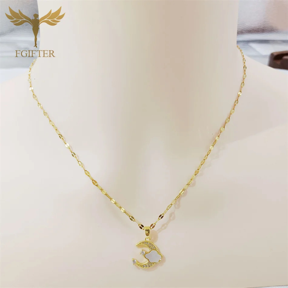 Stainless Steel Clavicle Chain Zircon Charm Copper Necklace Moon White Pearl Flake Drop Choker Womens Wedding Gift Boho Jewelry 250811