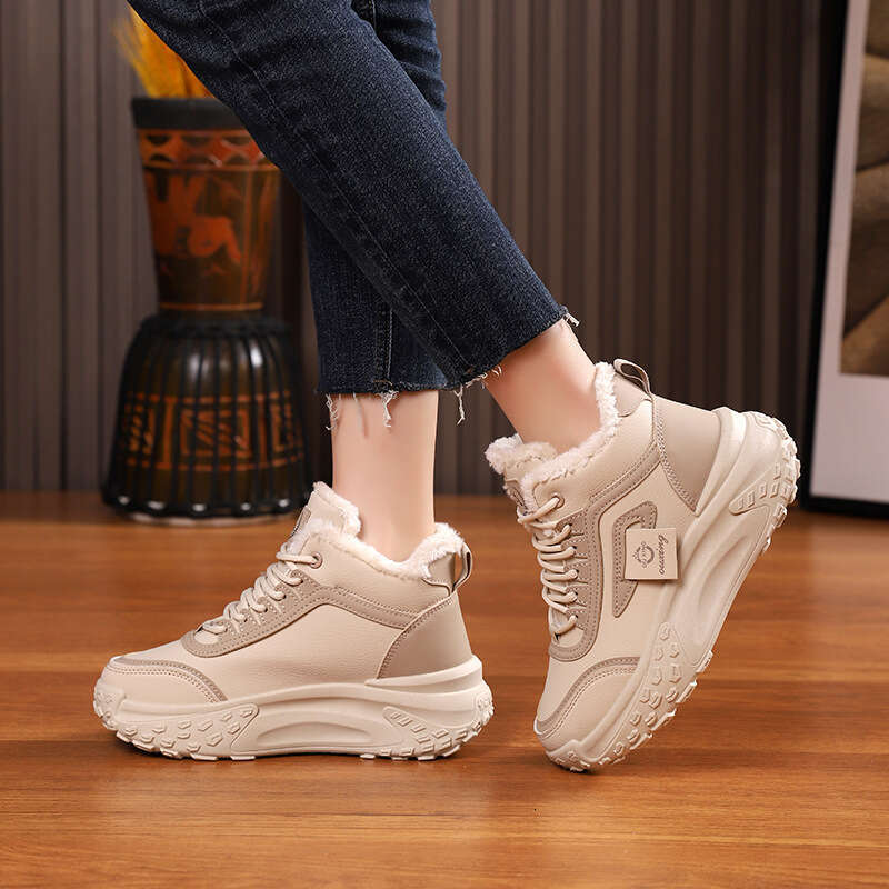 Women's Fleece Lined Thickened Cotton 2025 Winter New Sports Dad Thick Sole Warm High-top Shoes HX-Q039