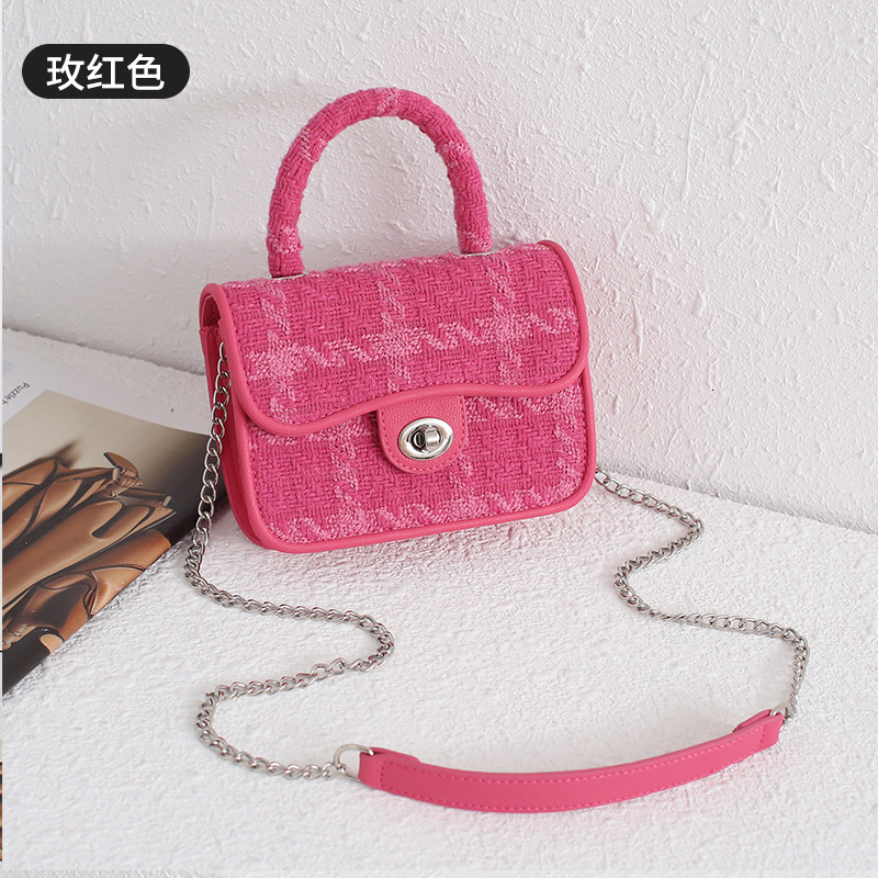 Winter Style Women's Socialite High-End Woven Trendy Small Square Wool Plaid Chain Handbag Crossbody Bag