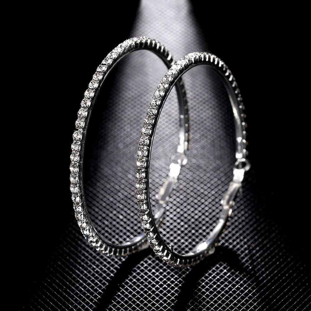 2020 FNIO Super Crystal Big Circle Hoop Earrings for Women Rhinestone Silver Color Circle Loop Earrings Simple Fashion Ear Ring XJ250814