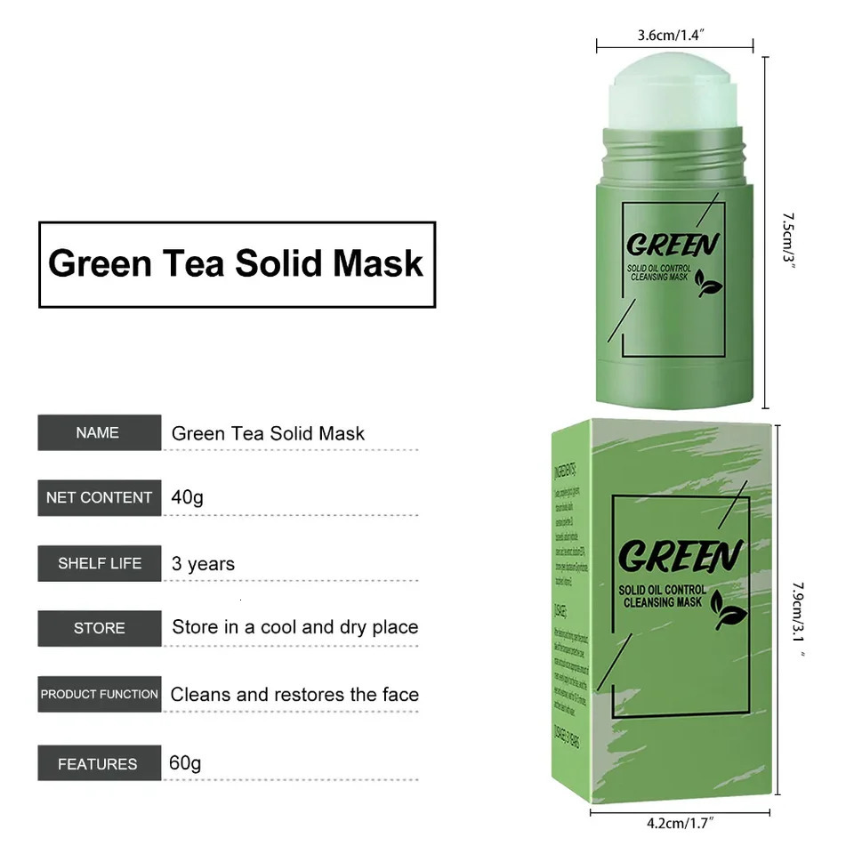 Green Tea Cleansing Solid Face Mask Stick Cleans Pores Remove Acne Blackhead Oil Control Lighten Moisturizing Beauty Skin Care 250807
