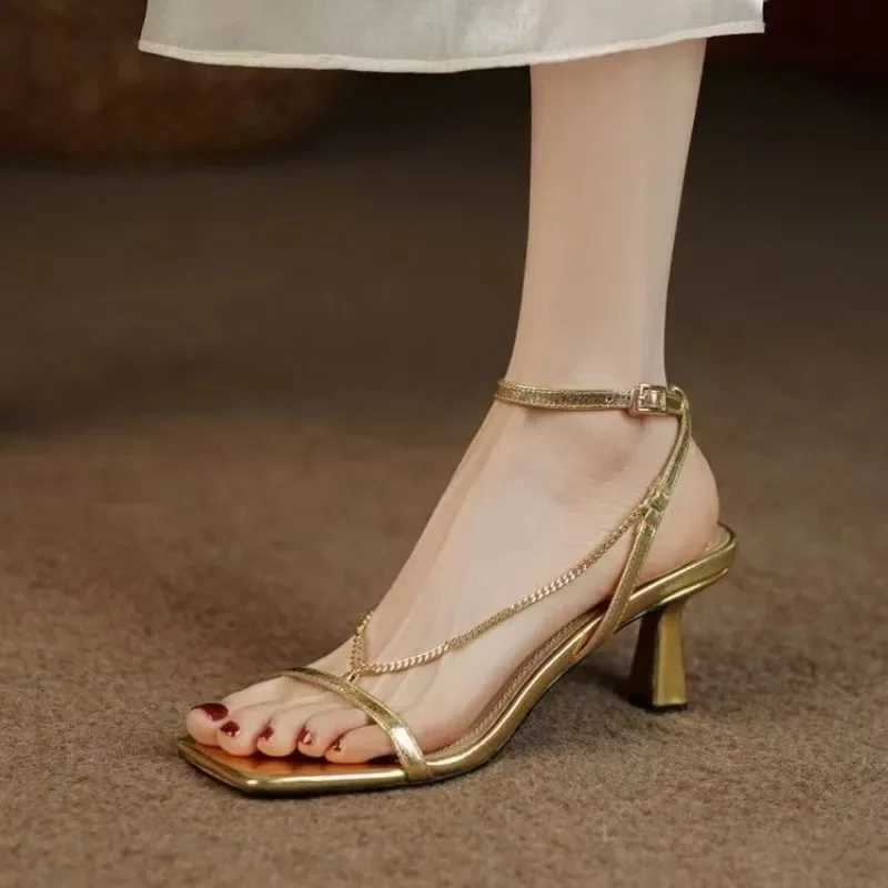 2025 Summer Women High Heels Sandals Elegant Stilettos Fashion Sexy Shoes Square Toe Chain Woman Pumps Trend Dress Femme Shoes W250814