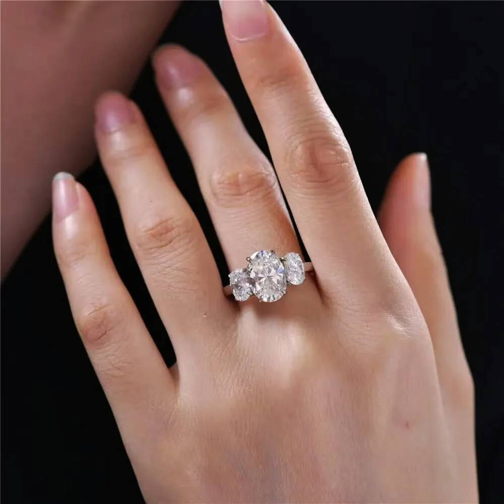 BXINY 3-Stone Oval Cut All Moissanite Ring 925 Sterling Silver GRA Certified Diamond Wedding Band For Women Luxury Jewelry Gifts