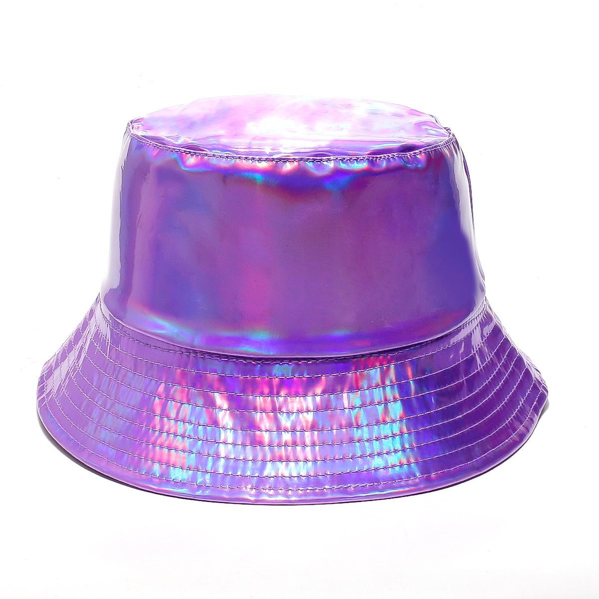 Stage Wear European and American hip-hop street gold and silver bucket hats unisex stage performance laser metallic PU bucket hats