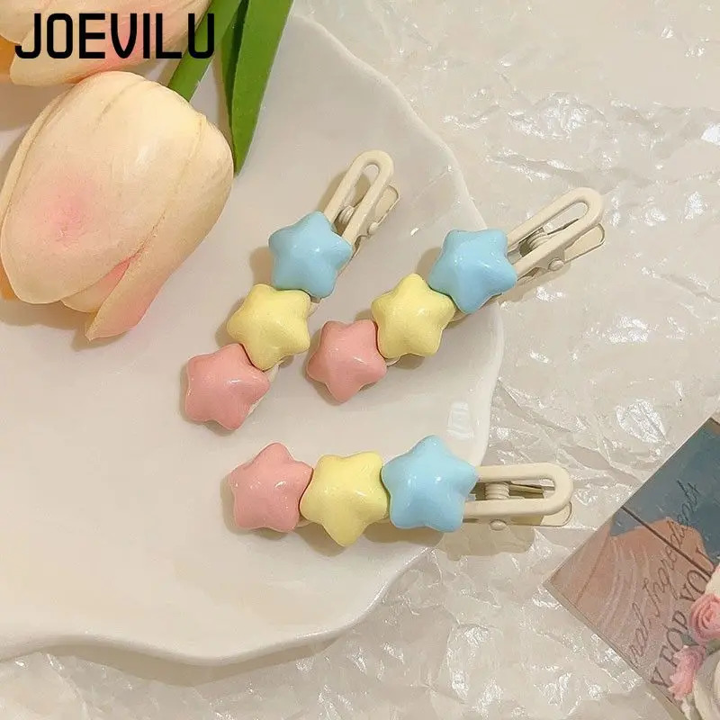 Pastel Star Hair Clips Cute 3 Color Kawaii Barrettes for Girls Long Wavy BB Hairpins for Side Bangs Aesthetic Hair Accessories 250812
