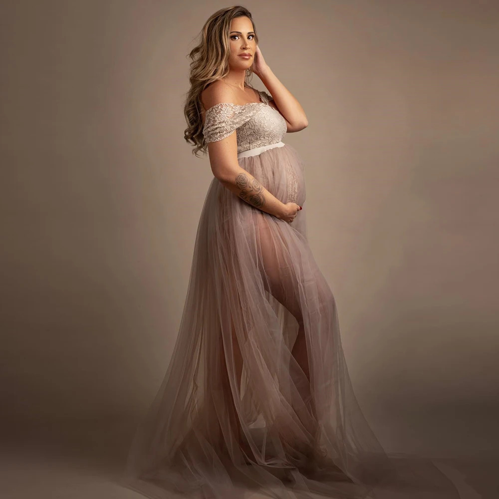 Bohemian Po Shooting Pregnancy Dress Lace Bodysuit Tulle Long Dress Boho Style Maternity Dresses For Po Shoot 250813