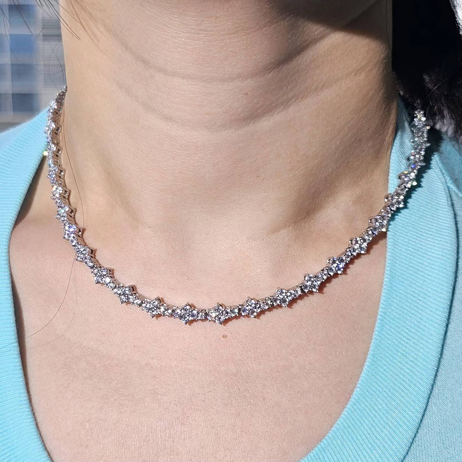 New Fashion Silver Gold Iced Out Cross Tennis Chain Custom Length Necklace Chain Choker Hip Hop Tennis Chain Custom Jewelry Gift