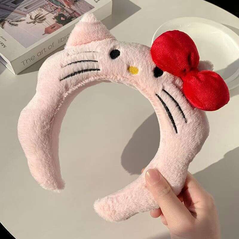 Plush Headband - Wide Soft Hair Band for Women with Bow (Pink/White) | Nuo Han Official Brand