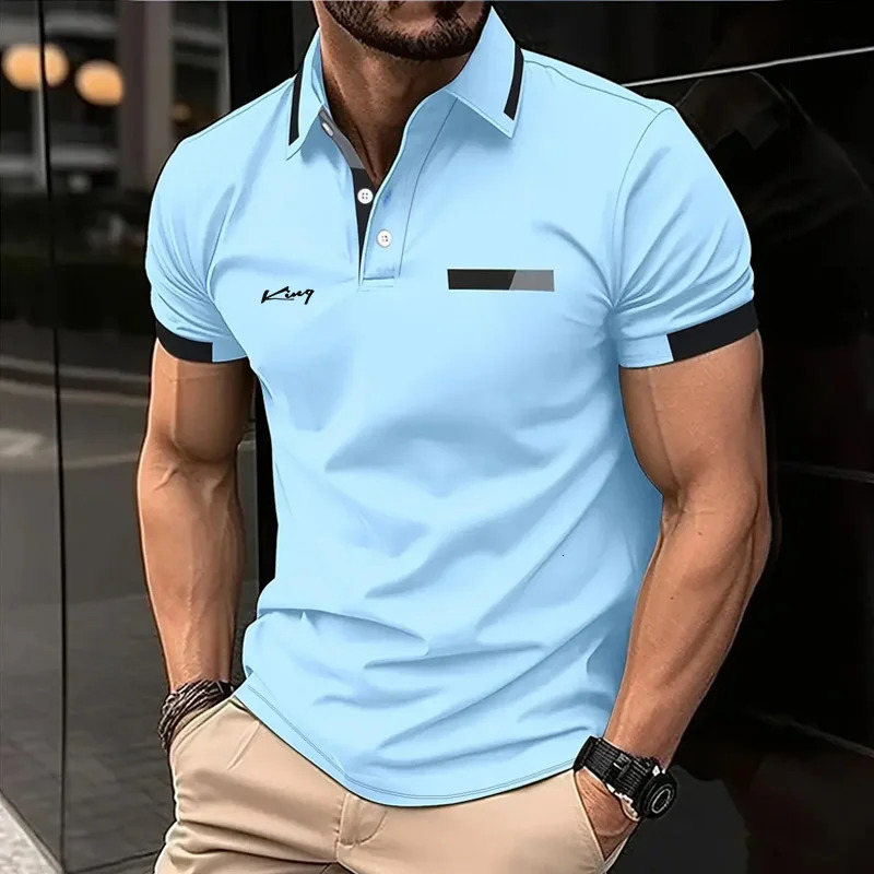 Color Block Mens Striped Short Sleeve Lapel Polo Shirt For Summer Outdoor Mens Clothing 250813