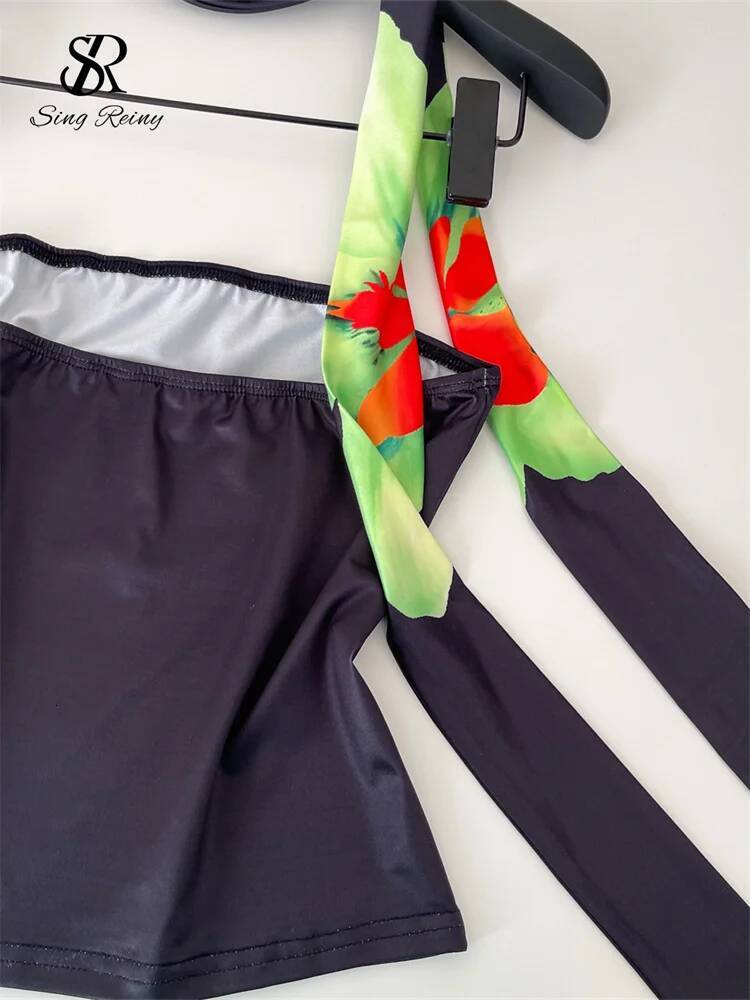 2025 strapless printed top women's satin sleeveless backless slim mini top Korean fashion sexy beachwear Camis designer top