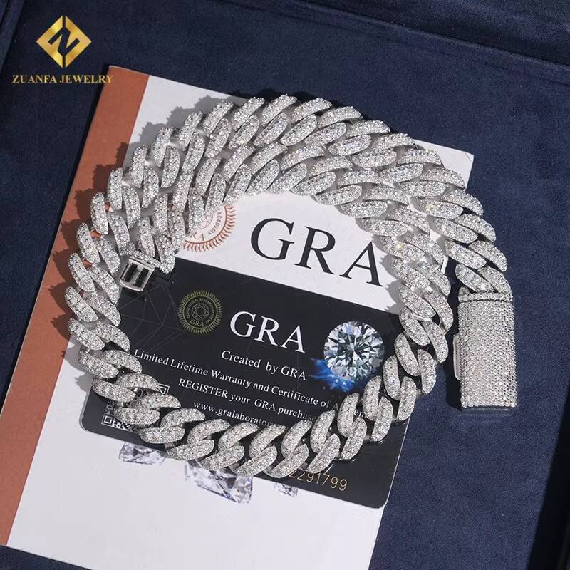 Fashion 15MM Cuban Link Chain Sterling Sier Moissanite VVS1 Iced Out Fine Jewelry Pass Dia Tester Bracelet