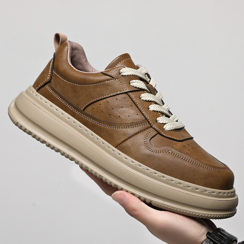 Men's Shoes 2025 Spring and Autumn New Low-top Comfortable Height-increasing Breathable Leather Sports Casual Sneakers Trendy