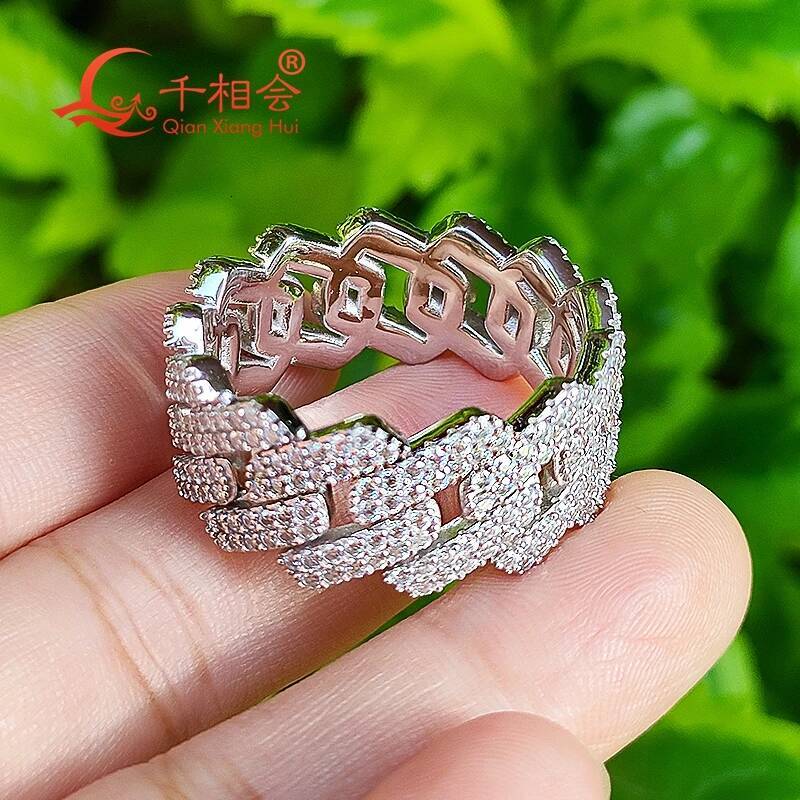 Sterling 925 Silver Hip Hop D VVS Moissanite Ring 11.8mm Two Rows round Diamonds Engagement Wedding Jewelry for Men And Women