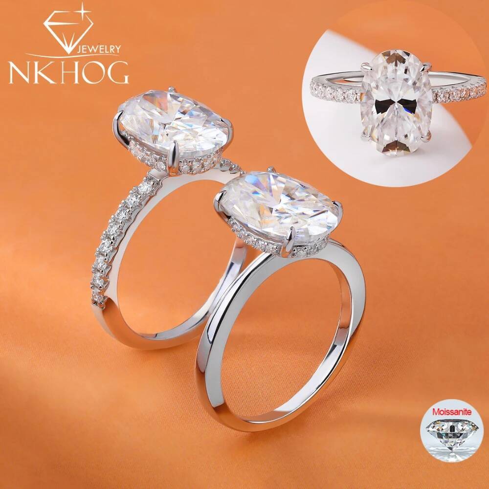 NKHOG 4.5CT Oval Moissanite Rings Women 925 Sterling Silver Engagement Wedding Diamond Band Fine Jewelry GRA Certified Wholesale