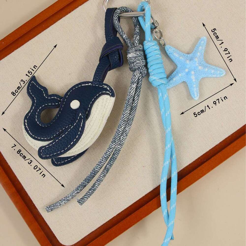 Bag Charms Internet Celebrity Luxury Leather Cartoon Cute Little Whale Keychain Niche Bag Pendant