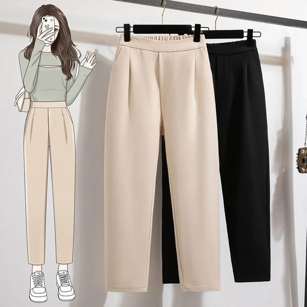 Casual High Waist loose Pockets solid Slim Straight Tube Full Length Pants Korean Fashion Plus Size Clothing 250808