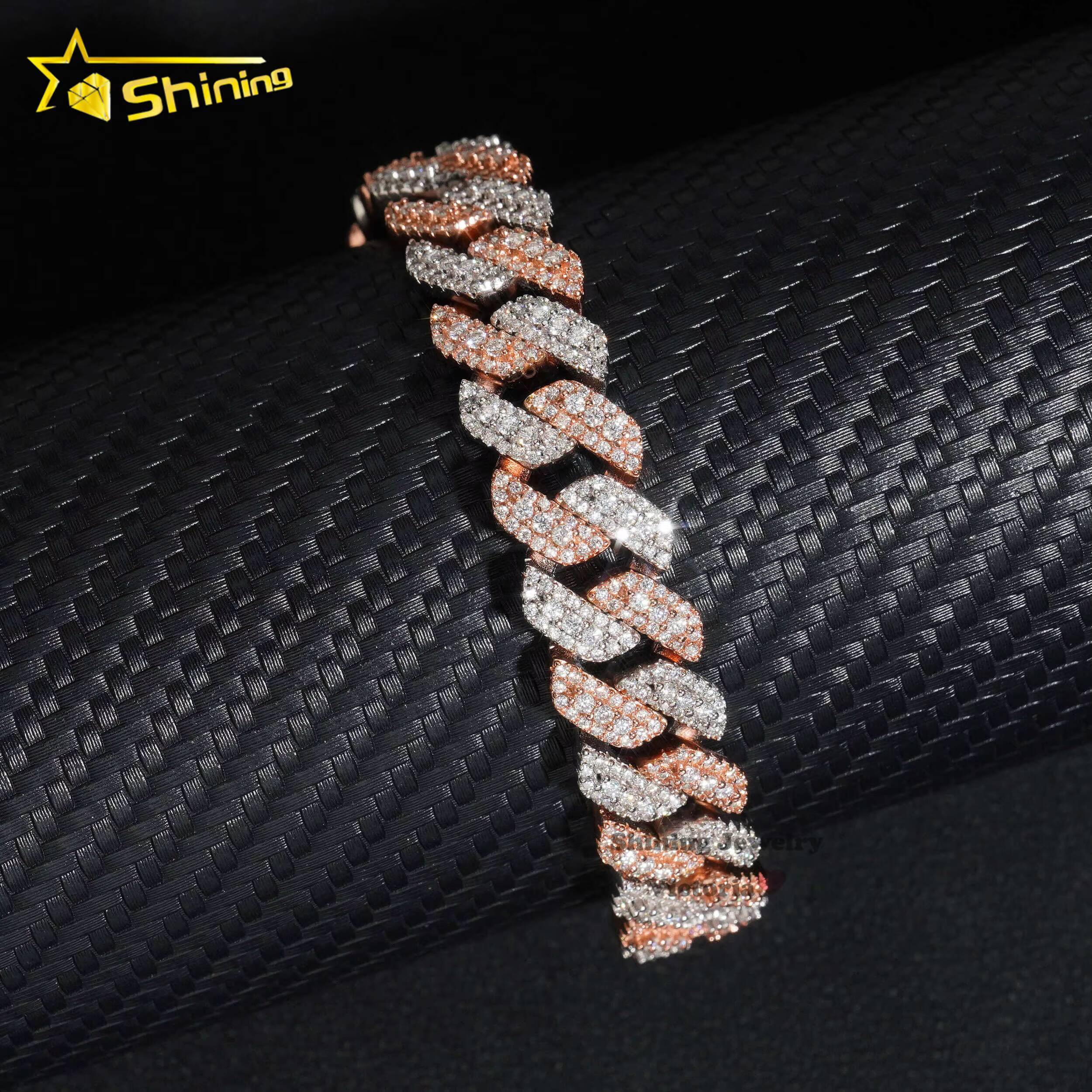 Rose Gold Plated Two Tone Iced Out 13mm Sterling Sier Pass Dia Tester Hip Hop Jewelry Vvs Moissanite Cuban Link Chain
