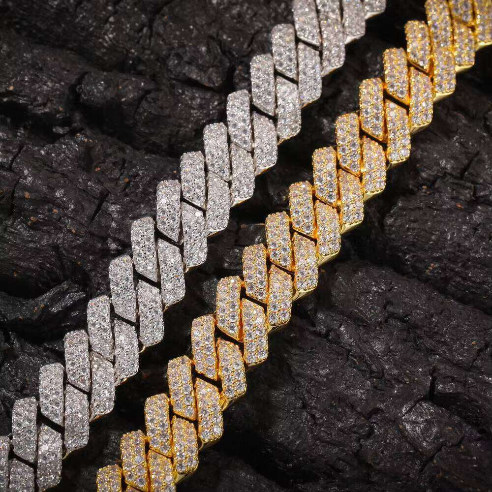 13mm Men's Miami Link Necklace Iced Out Lad Dia Gold Plated Sier Bling Prong Cuban Chain